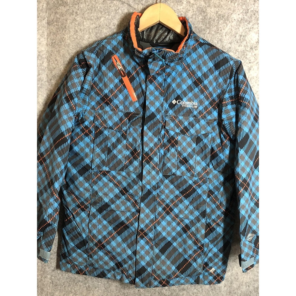 Columbia Titanium Jacket Youth 10/12 Blue Plaid Omni-Heat Omni-Tech Ski